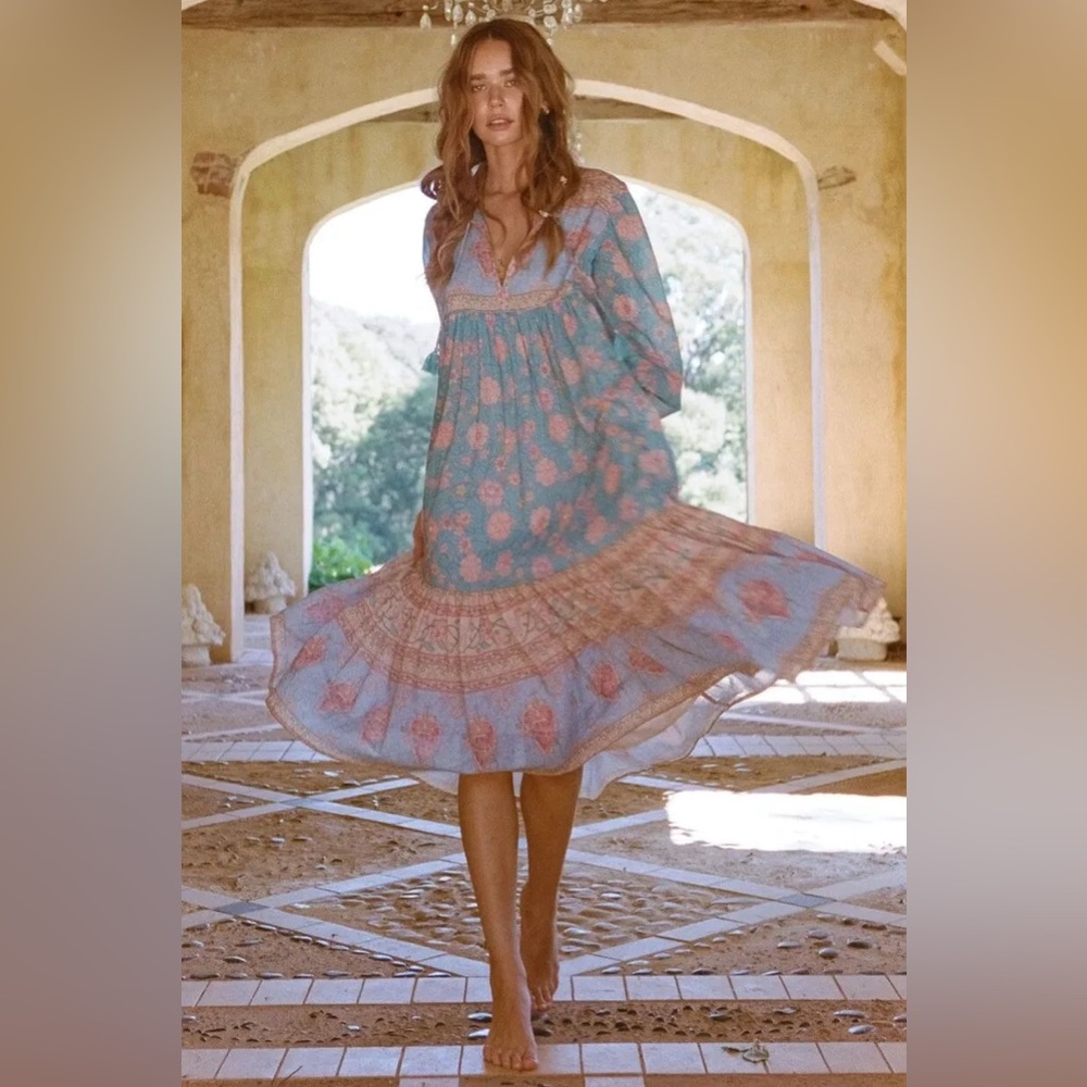 NWT Spell & The Gypsy Collective Love Story Boho Dress in Sky Blue